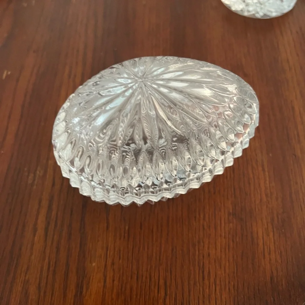 Vintage Clear Cut Crystal Egg‎ Shaped Trinket Jewelry Box Lidded Dish Sunburst